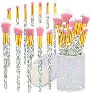 13 Pieces Rhinestone Makeup Brushes Set Bling Crystal Professional Face Cosmetics Blending Liquid Foundation Powder Concealer Eye Shadows Make up Beauty Tool Glitter with Holder (Silver)