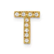 Solid 14k Yellow Gold Simulated CZ Letter T Initial Charm
