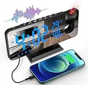 Projection Digital Alarm Clock for Bedroom, Beedove FM Radio Alarm Clock, Dual Alarm Clock with 3 Dimmer, Snooze, Timer, 180° Rotatable Ceiling Projection Alarm Clock for Home Decor, Desk, Office