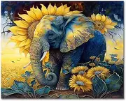 TISHIRON Elephant DIY Paint by Numbers Kit - 16x20 Inch Sunflower Canvas - Acrylic Paints & Brushes - For Adults & Kids - Unisex - All Ages - Animal Nature Theme - Realistic Style - Not Foldable