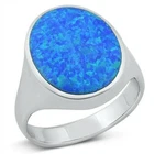 Ring Genuine Solid Sterling Silver 925 Blue Lab Opal Face Height 14 mm Size 10