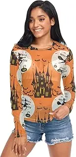 [RPLIFE] Halloween Haunted Houses Long Sleeve Fishnet Top, Sheer Long Sleeve Blouse S-XXL