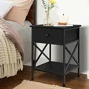 ALFORDSON White Bedside Table with Drawer and Storage Shelf 56cm x 40cm x 40cm Sofa Side End Table Storage Cabinet Organiser Nightstand for Bedroom, Living Room and Hallway (Black)