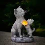 Solar Cat Garden Statue Outdoor Decor - Mother & Kitten Figurines with Flower