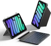 HOU Keyboard Case for iPad Mini 7/6, 156° Adjustable Stand, Detachable Full Protective Case for iPad Mini 7/6, 11 Shortcut Keys, 7 Color Backlight, Silicone PU, Multifunction, Bluetooth