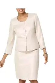 Kasper Size 8 Gold Scalloped Trim Jewel Button Metallic Suit Msrp $280.00