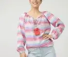 J. Crew Peasant Top in Metallic Pastel Stripe - Purple Pink Multi - Size X Small