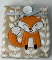 NWT Carters Tan Light Brown White Orange Fox Leaves Velour Sherpa Baby Blanket