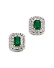 Bloomingdale's Fine Collection Emerald & Diamond Double Halo Statement Stud Earring in 14K White Gold