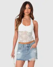 EDIKTED Womens Tia Sheer Lace Halter Top WHITE