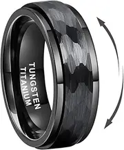 [TUTISS] 8mm Silver/Black/Gold Spinner Tungsten Titanium Fidget Rings for Men Women Anxiety Released Hammered Design Engagement Wedding Band Stepped Edges Comfort Fit