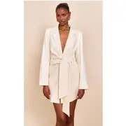 Almond Woven Blazer Side Tie Mini Dress, Almond