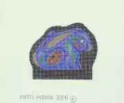 Needlepoint Canvas Cloisonné Rabbit Blue Gold Black Hand Painted Patti Mann