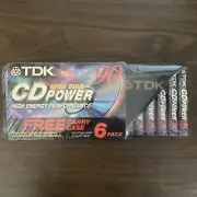 6 TDK CD Power 90 Type II High Bias Audio Cassette Tapes Sealed New w/ Case