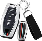 ontto Metal Car Key fob Cover Fit for Mitsubishi Outlander 2022 2023 Smart Key case Keyring Silicone Key Shell Holder Bag Keychain Protection Accessories Silver B