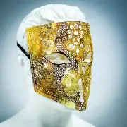 Mens Metal Bauta Venetian Laser-Cut Filigree Metal Masquerade Mask [Gold]