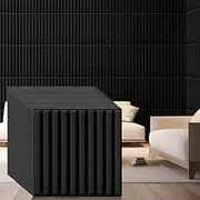Nuanchu 60 Pcs 3D Slat Wall Panels 12 x 12 Inch PVC Fluted Textured Panel Cuttable Glue up Wall Art Decorative Tiles for Ceiling Studio Bathroom Interior TV Background (Black)