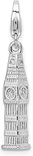 [JewelryWeb] 925 Sterling Silver Fancy Lobster Closure 3 D Polished Clock Tower With-Lobster Clasp Charm Pendant Necklace 34x7mm