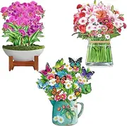 3pcs Paper Pop Up Cards Set, 12 Inch Life Sized Forever Flower Bouquet 3D Popup Greeting Card, Birthday Cards, Get Well Gifts, Blank Notecard & Envelope