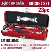 1/4" Drive Metric Imperial Socket Set 23PC Extension Bar Storage Box SCMT12110