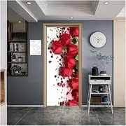 Door Stickers Red Rose Door Stickers Ocean Beach Landscape Waterproof Mural Decal Bedroom Living Room Decor(B,95x215cm)