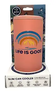Life Is Good Rainbow Slim Can Cooler Peach Coral Lake River Trees New