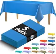 5 Pack Premium Blue Plastic Tablecloth - 108 x 54 in. Disposable Rectangle Plastic Table Cloth - Decorative Rectangle Table Cover Smooth Tablecloth - Disposable Table Cloths For Parties, Weddings.