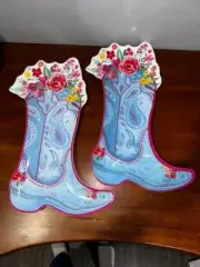 NEW 2X The Pioneer Woman Pink Floral Cowgirl Boot Platter Melamine Serving Tray
