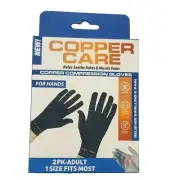 NWT Copper Care Adult Compression Gloves Hands Muscle Pain 2 pk