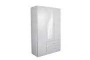 Design Square Modern 3-Door 2-Drawers Wardrobe Closet Clothes Storage Cabinet With Mirror - White