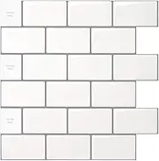 LONGKING 12"x12" Peel and Stick Tile for Kitchen Backsplash, White Subway Tile, (10 Sheets)