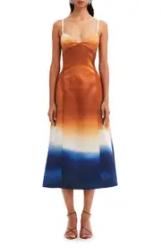 Oscar de la Renta Ombré Cotton A-Line Dress in Canyon/Navy at Nordstrom, Size 14