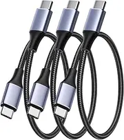【3 Pack】 (0.25M/0.8FT) T Tersely 100W Fast Charging USB-C Cable, Type C PD Charger Cord for iPhone 16/15 Pro/Max/Plus/15, MacBook Pro, iPad Pro Air 2024, Pixel 9/9 Pro, Samsung S25 S24 Flip/Fold 6 5 4