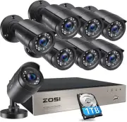 ZOSI 8CH 1080P Security Camera System with 1TB Hard Drive H.265+ 8 CH 5MP Lit...