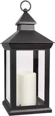 14" Decorative Candle Lantern Black Outdoor Lanterns with Timer Candles - Cool W