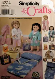 Simplicity 5224 Sewing Pattern Doll Pajamas Robe Sleeping Bag Accessories Uncut
