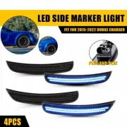 Front 4pcs Rear Side LED Marker Signal Lights Blue Lamp For 15-22 Dodge Charger