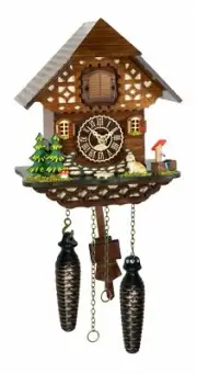 Quartz Cuckoo Clock Black forest house with music TU 4281 QM NEW