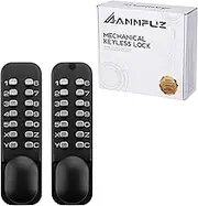 ANNFUZ 100% Mechanical Keyless Entry Door Lock Knob, Double-Sided Keypad and Knob for Outdoor Gate Door Lock,Combination Front Gate Lock Set for Outdoor Fence,Garden,No Battery (Matte Black)