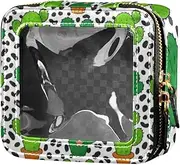 Cartoon Green Cactus Leopard Print Cute Travel Makeup Bag Clear Nail Polish Organizer Bag Travel Cosmetic Case for Travel