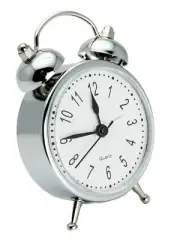 SILVER TONE TRAVEL MINI ALARM ANALOG CLOCK . SOUND "BEEP"