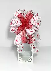 LARGE CHRISTMAS DECORATION 3 RIBBON RED WHITE SNOWMAN BOW WREATH LANTERN CRAFT