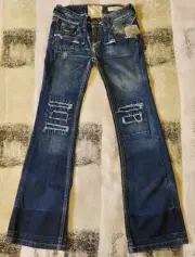 Taverniti So Girls Toddlers Blue Denim Patch Boot cut Jeans Size 8