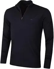 [J. Lindeberg] Mens Merino Blend Turtleneck 1/2 Zip Golf Sweater, Navy, XL