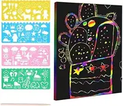 10 x Magic Scratch Book, Scratch Pictures Children, 4 Painting Stencils, 1 Brush, Scratch Book, Magic Scratch Drawing Paper, Scratch Art Notebook (A4) (Rainbow)