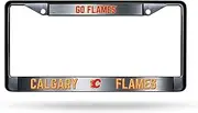 Calgary Flames Premium Black Long Lasting Zinc Alloy NHL License Plate Frame – 2 Screw Tag Holder with Highlighted Team Pride and Team Cheer - Complements Any Color of Truck, SUV, Car