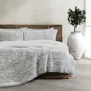 Faux Fur Silver 3 Piece Comforter Set by Ardor