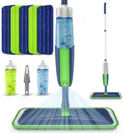 Spray Mops Microfiber Floor for Cleaning -Wet Dust Mop with 2 Refillable Bottle & 5 Pads Hardwood Laminate Vinyl Ceramic Floors Cleaning, Green