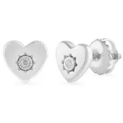 Bevilles Diamond Set Heart Stud Earrings in Sterling Silver