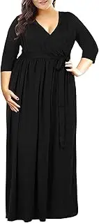 [Nemidor] Women's 3/4 Sleeve Floral Print Plus Size Casual Party Maxi Dress (26, Black)